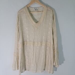 Ulla Popken Women's Plus Sz Off-White Floral Embroidered Relaxed Fit Tunic 20/22